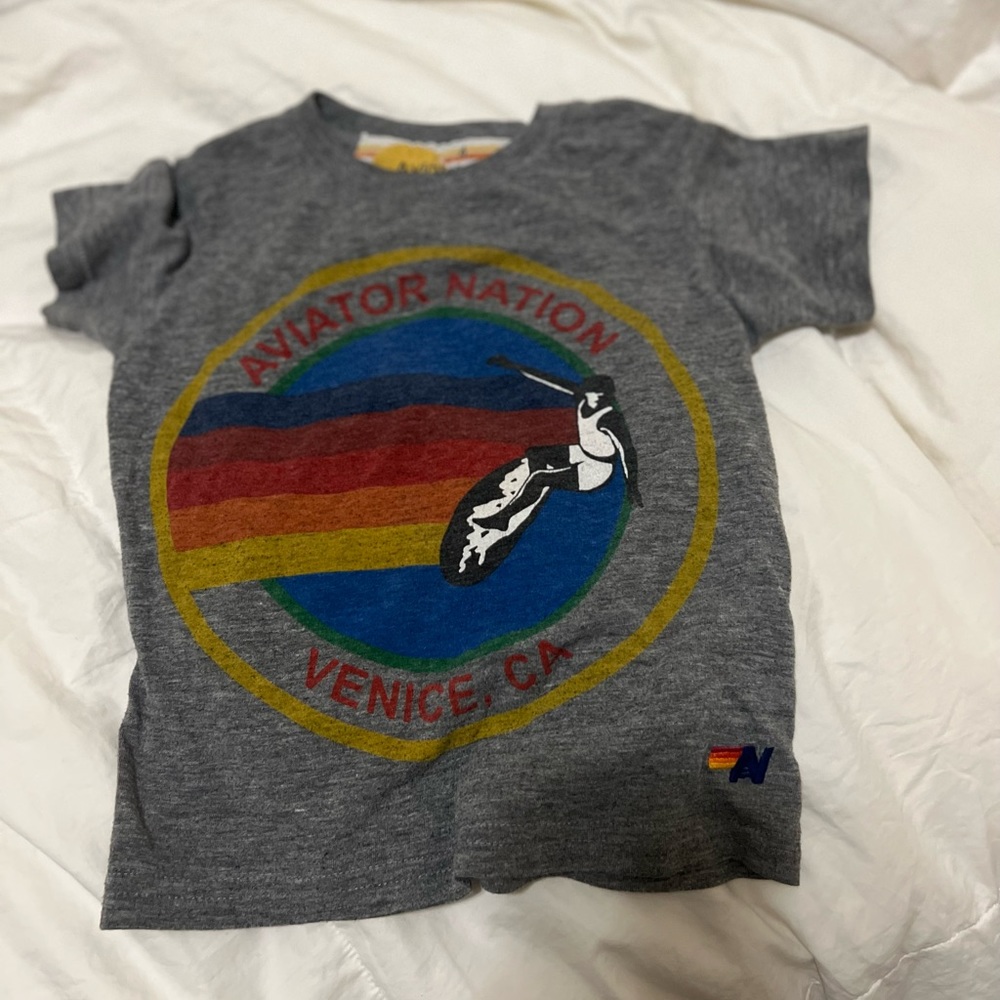 Aviator Nation Gray Tee with Rainbow Logo